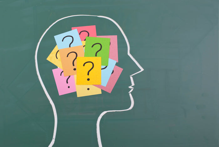 drawing of brain made of question marks