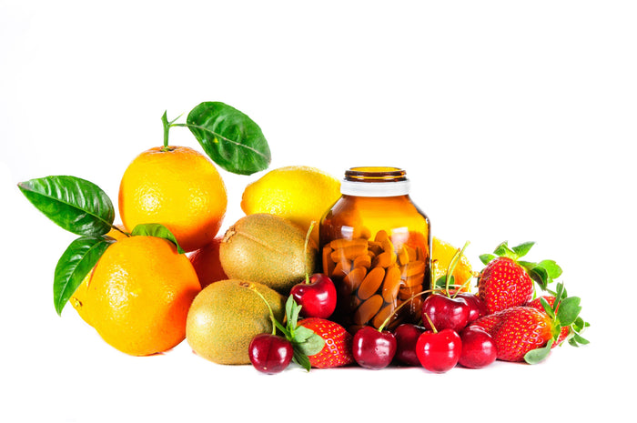 fruits and a pill bottle