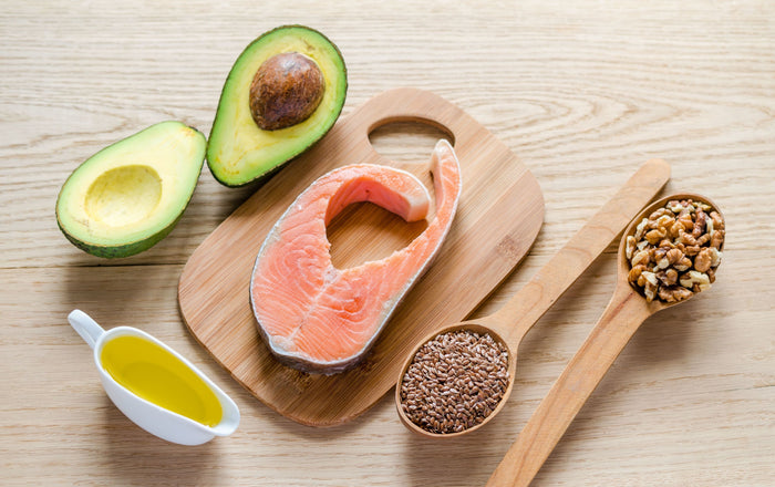 avocados, nuts and salmon on board