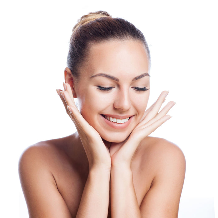 happy woman with glowing skin