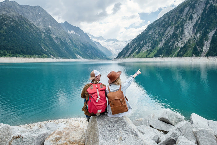 A couple traveling